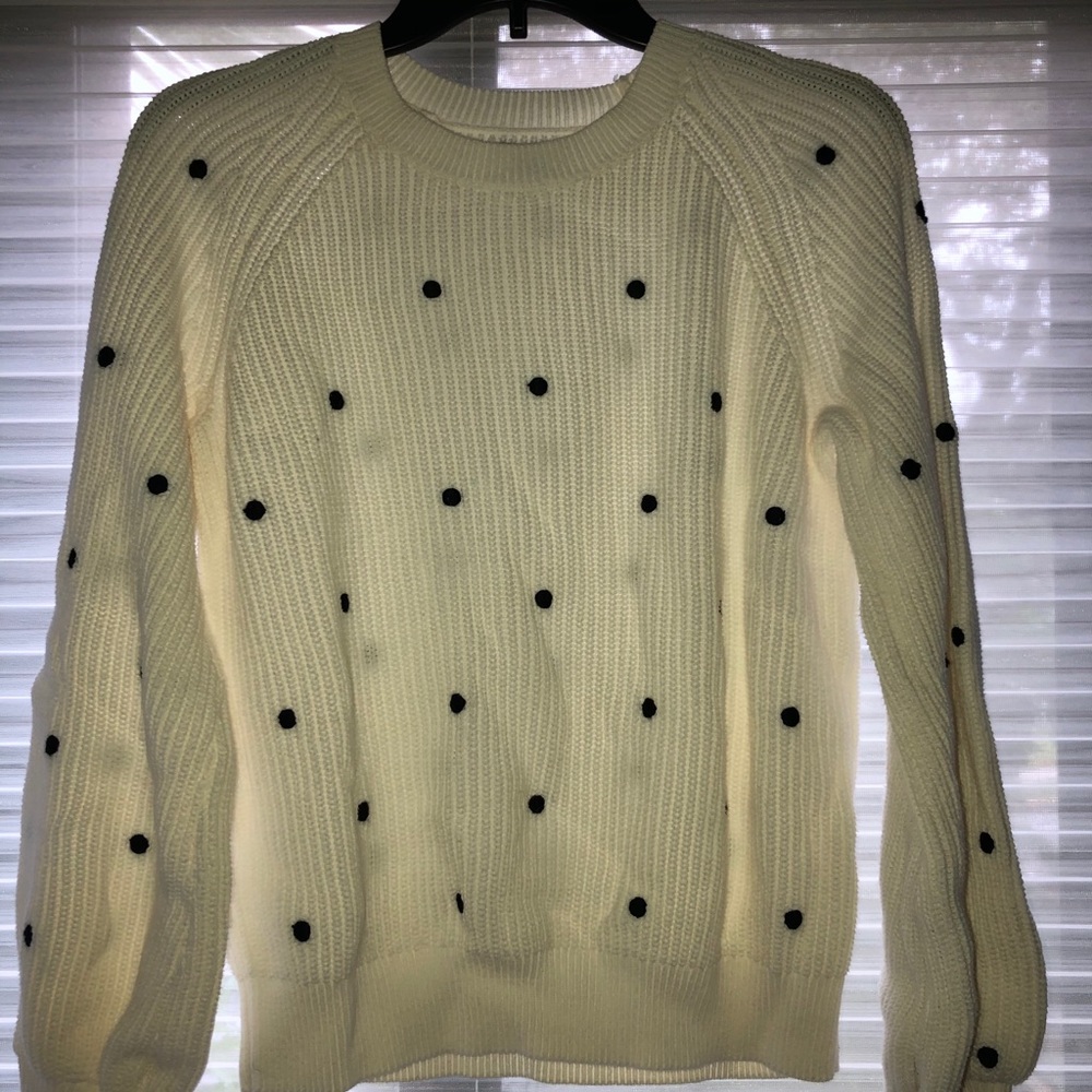 Lucky Brand White w/Black Polka Dots Sweater Jumper Small